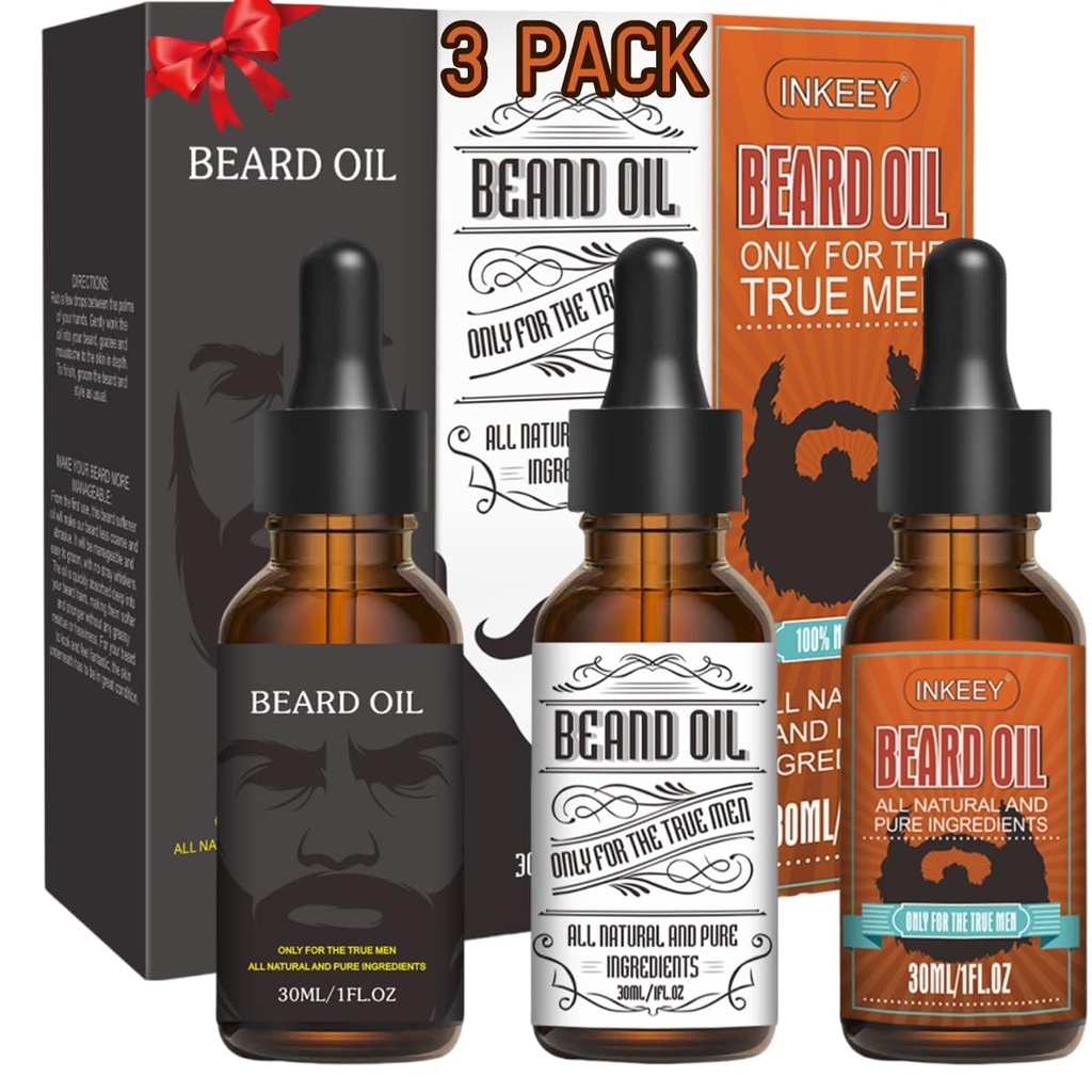 3 Pack huile de barbe pour les hommes, conditionnement et hydratant pour une meilleure croissance de la barbe - Ensemble cadeau (Fengyin Green Tea/Glamour movement/Azure)