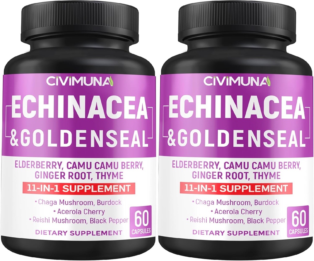 Capsules d'échinacée avec Echinacée, Racine de Seal d'Or, Elderberry - 120 Capsules pendant 4 mois d'approvisionnement (paquet de 2)