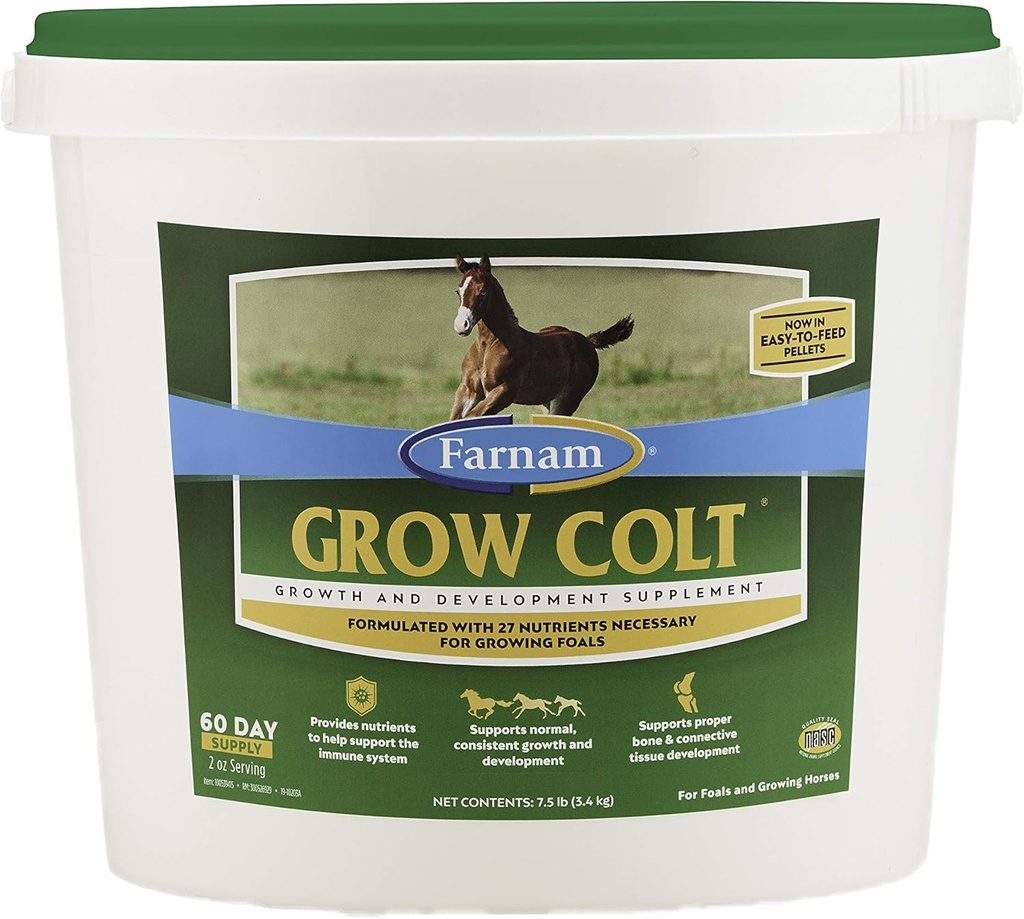 Farnam Grow Colt Supplément pour la croissance et le développement, soutient la croissance normale et constante dans les premières années de la vie du poulain, 7,5 lbs., 60 jours d'approvisionnement