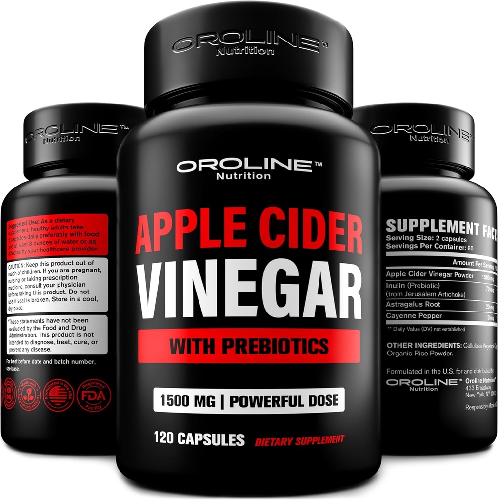 Pilules de vinaigre de cidre de pomme avec prébiotique, 2 mois d'approvisionnement - Capsules de vinaigre de cidre de pomme - Suppléments de vinaigre de cidre de pomme, comprimés de vinaigre de pomme - Soutien énergétique et de santé Gut pour les femmes et les hommes 1500 mg