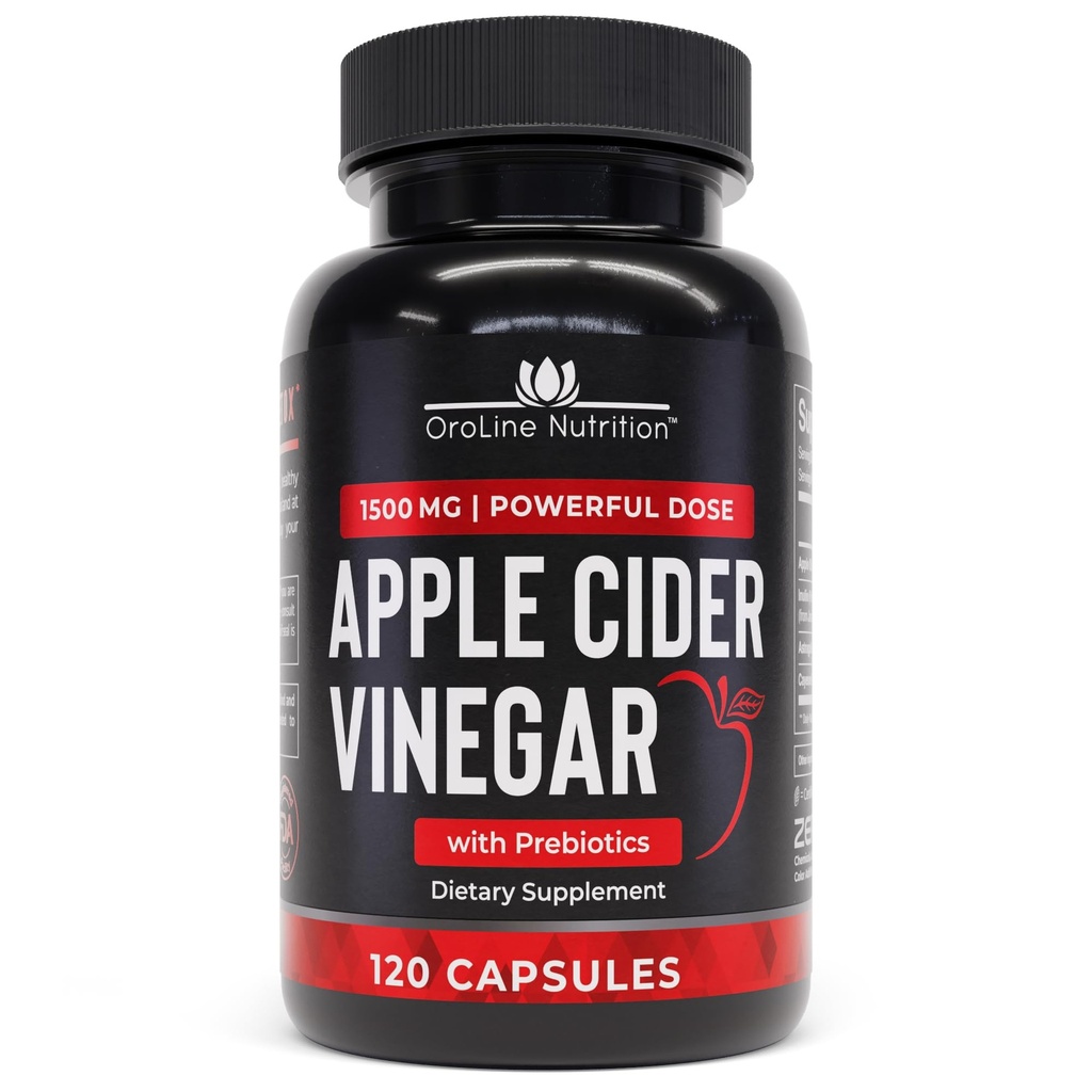 Pilules de vinaigre de cidre de pomme avec prébiotique, 2 mois d'approvisionnement - Capsules de vinaigre de cidre de pomme - Suppléments de vinaigre de cidre de pomme, comprimés de vinaigre de pomme - Soutien énergétique et de santé Gut pour les femmes et les hommes 1500 mg