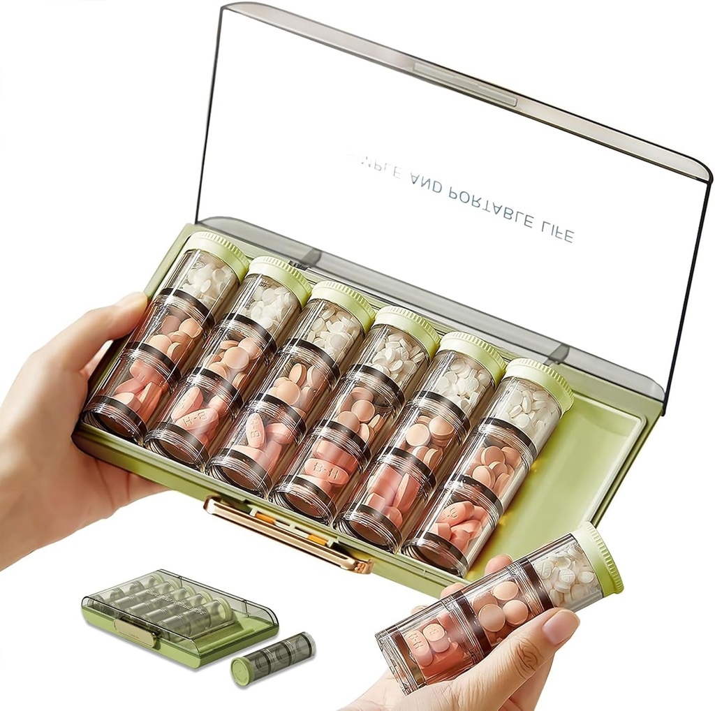 3 fois par jour Organisateur de pilules 7 jours, Grand Organisateur de pilules hebdomadaires, Boîte à pilules hebdomadaire avec 7 contenants distincts, Portable Daily Medicine Planner Case for Medicine Vitamine Fish Oil Supplement (Vert)