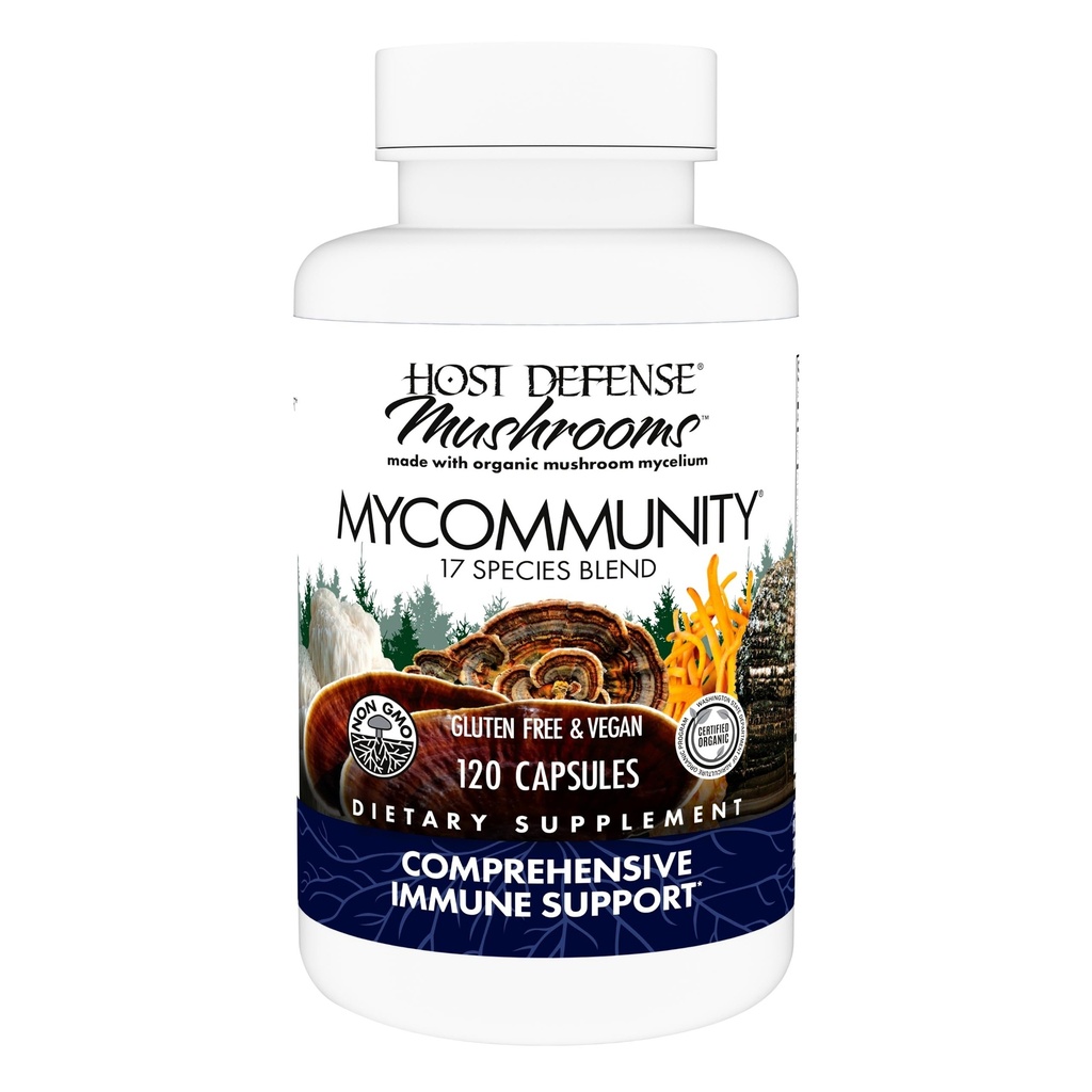 Host Defense MyCommunity Capsules - 17 espèces Mélanger le supplément de champignons pour le soutien immunitaire - Herbal Aid with Lion's Mane, Reishi. Chaga, Cordyceps, Turkey Tail & More - 120 capsules (60 portions)*