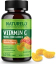 NATURELO aliments entiers vitamine C Gummies, vitamine C de cerise d'acérola, supplément à base de plantes, 60 Gummies amies des végétaliens