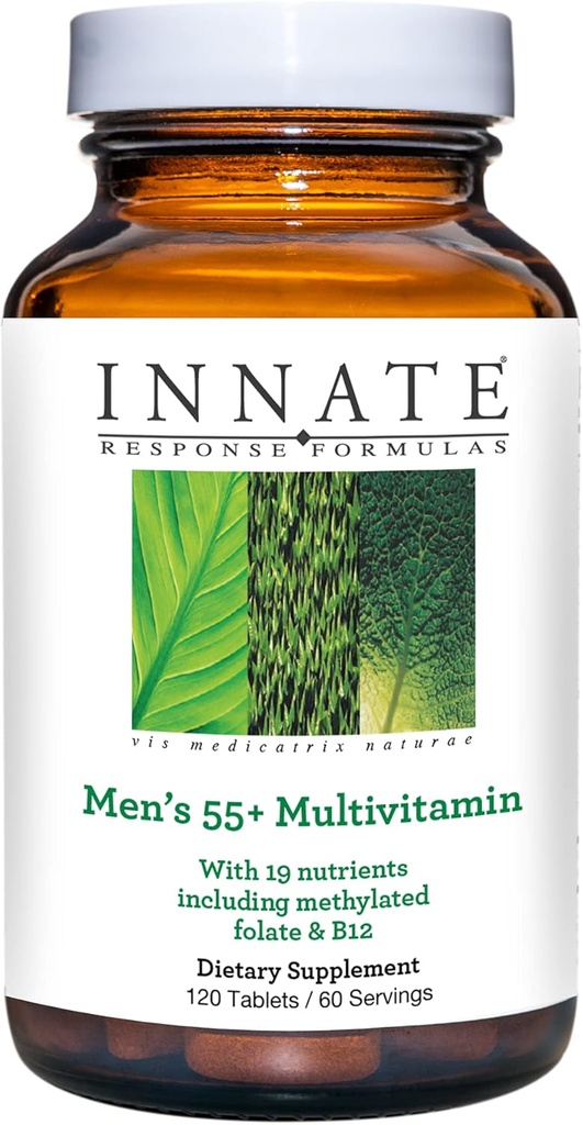 Formules de réponse innées Hommes 55+ Multivitamine - Multivitamine quotidienne pour les hommes 55 et plus - avec des vitamines B - Végétariens, non OGM, sans casher et sans gluten - 120 comprimés (60 portions)
