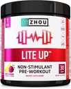 Zhou Lite Up - Poudre non stim, supplément sans oxyde nitrique Stim pour les hommes et les femmes, Boost sans caféine, formule propre - Berry Lemonade Flavor, 7,5 oz Jar (30 scoops)