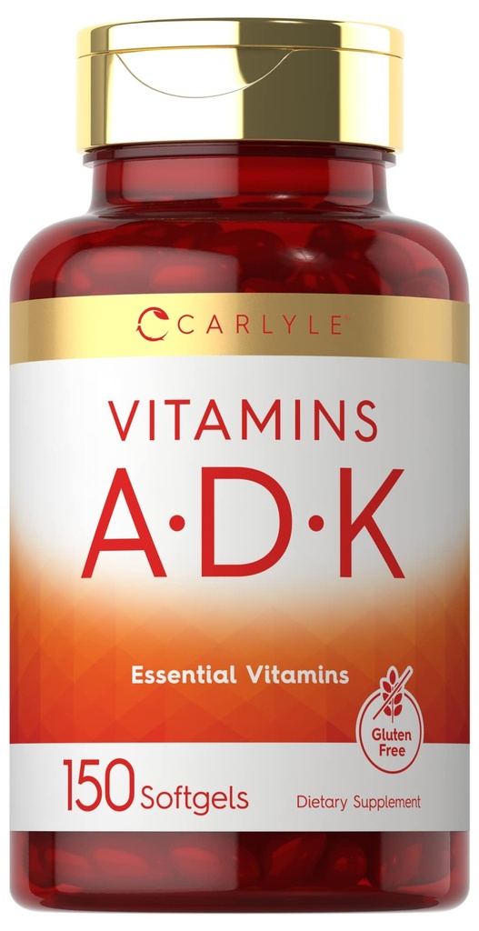 Carlyle Vitamin ADK Supplement | 150 Softgels | with Vitamins A, D3 (5000 IU), K1, K2 (as MK-4 & MK-7) | Non-GMO, Gluten Free