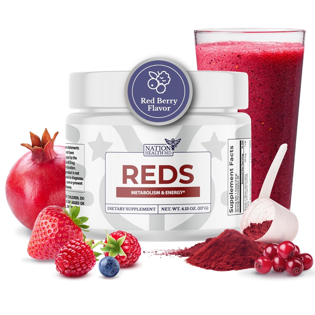 Rouges - Poudre Super Rouges avec 39 superaliments, poudre rouge antioxydante, probiotiques et enzymes digestives pour l'énergie, le métabolisme et la santé des gourdes - Red Berry Flavor