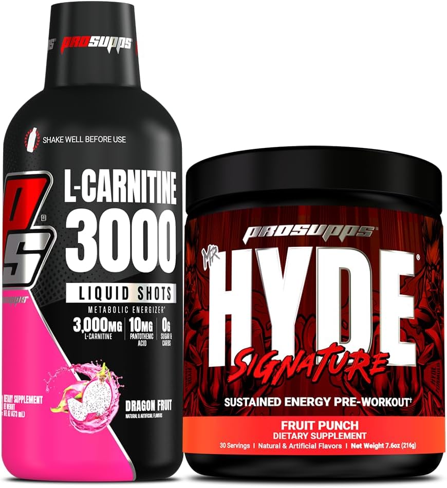 PROSUPPS L-Carnitine 3000 Stimulant Liquid Shops (Dragon Fruits) et M. Hyde Série Signature Pré-entraînement Consommation d'énergie en poudre (Fruit Punch)