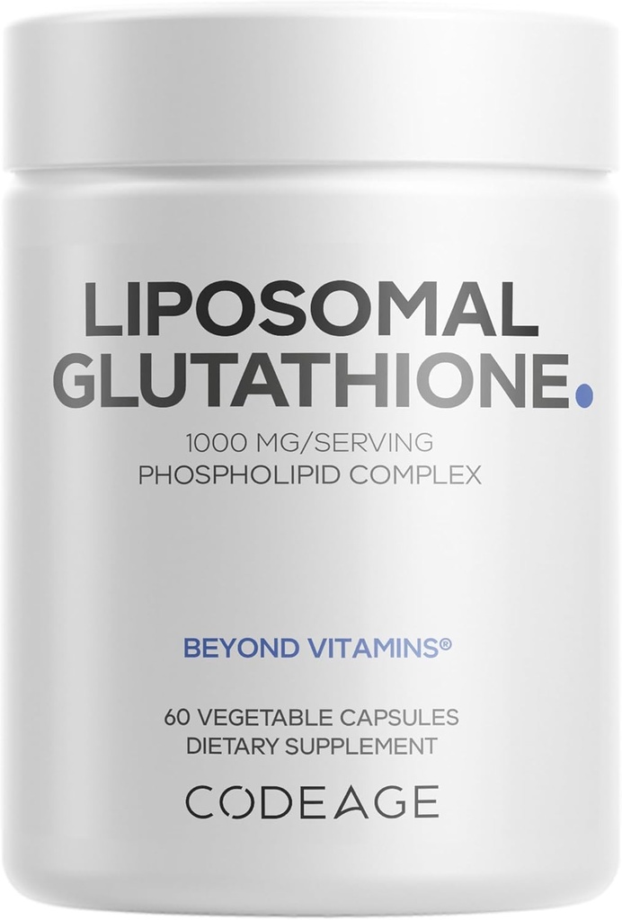 Codeage Glutathion liposomique supplément de 1000 mg, haute puissance réduit L-Glutathion - Livraison liposomique - Phospholipides - Non-OGM, sans gluten - 60 capsules