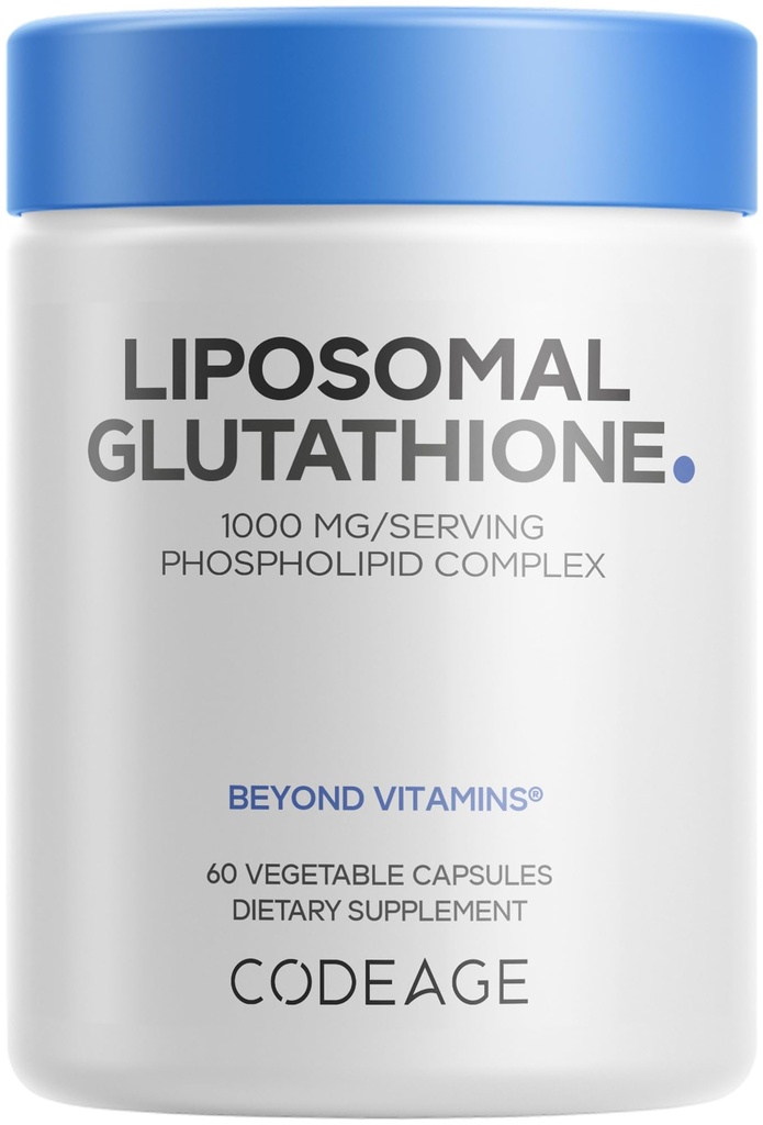 Codeage Glutathion liposomique supplément de 1000 mg, haute puissance réduit L-Glutathion - Livraison liposomique - Phospholipides - Non-OGM, sans gluten - 60 capsules