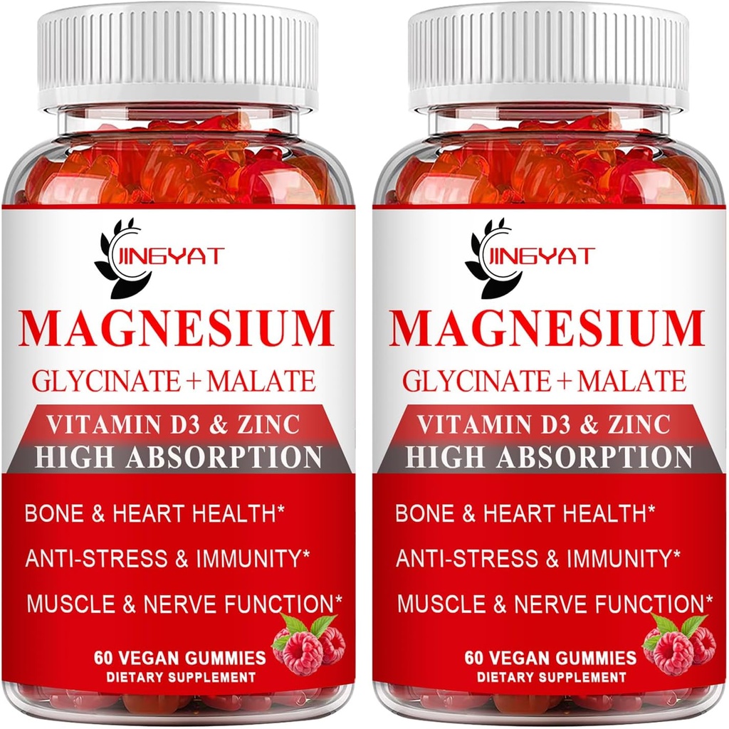 (2 Pack) Supplément de cortisol Gommies de magnésium 1000mg pour les hommes et les femmes, Supplément complexe de magnésium avec/Glycinat 500mg, Malate 500mg, Vitamines D3, Zinc - Vegan & Natural