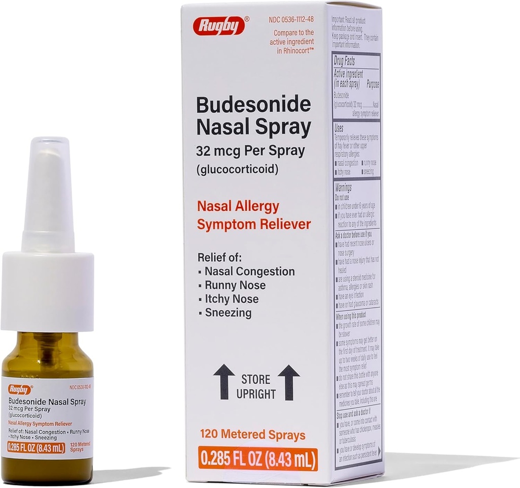 Rugby Budesonide Nasal Spray - Allergie et soulagement de la congestion nasale - Sans alcool - 0,285 Fl. Oz.