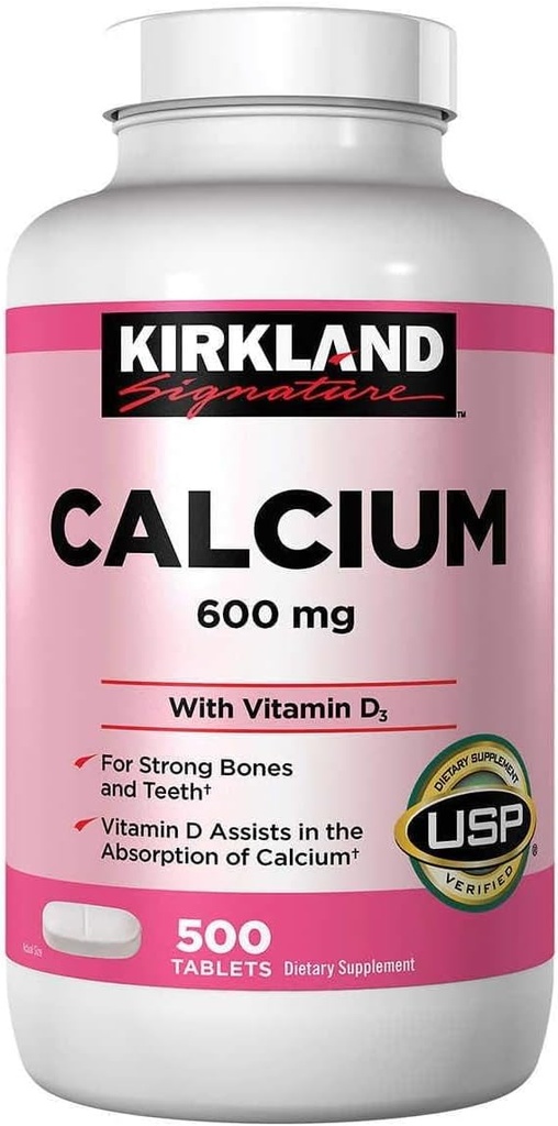 Kirkland Signature Calcium, 600 mg+D3, comprimés 500-composants