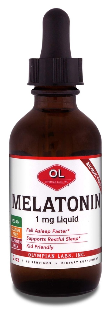 Olympians Labs Mélatonine liquide 1mg, 2 Ounce, Asleep d'automne Naturellement, sans alcool