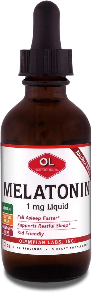 Olympians Labs Mélatonine liquide 1mg, 2 Ounce, Asleep d'automne Naturellement, sans alcool