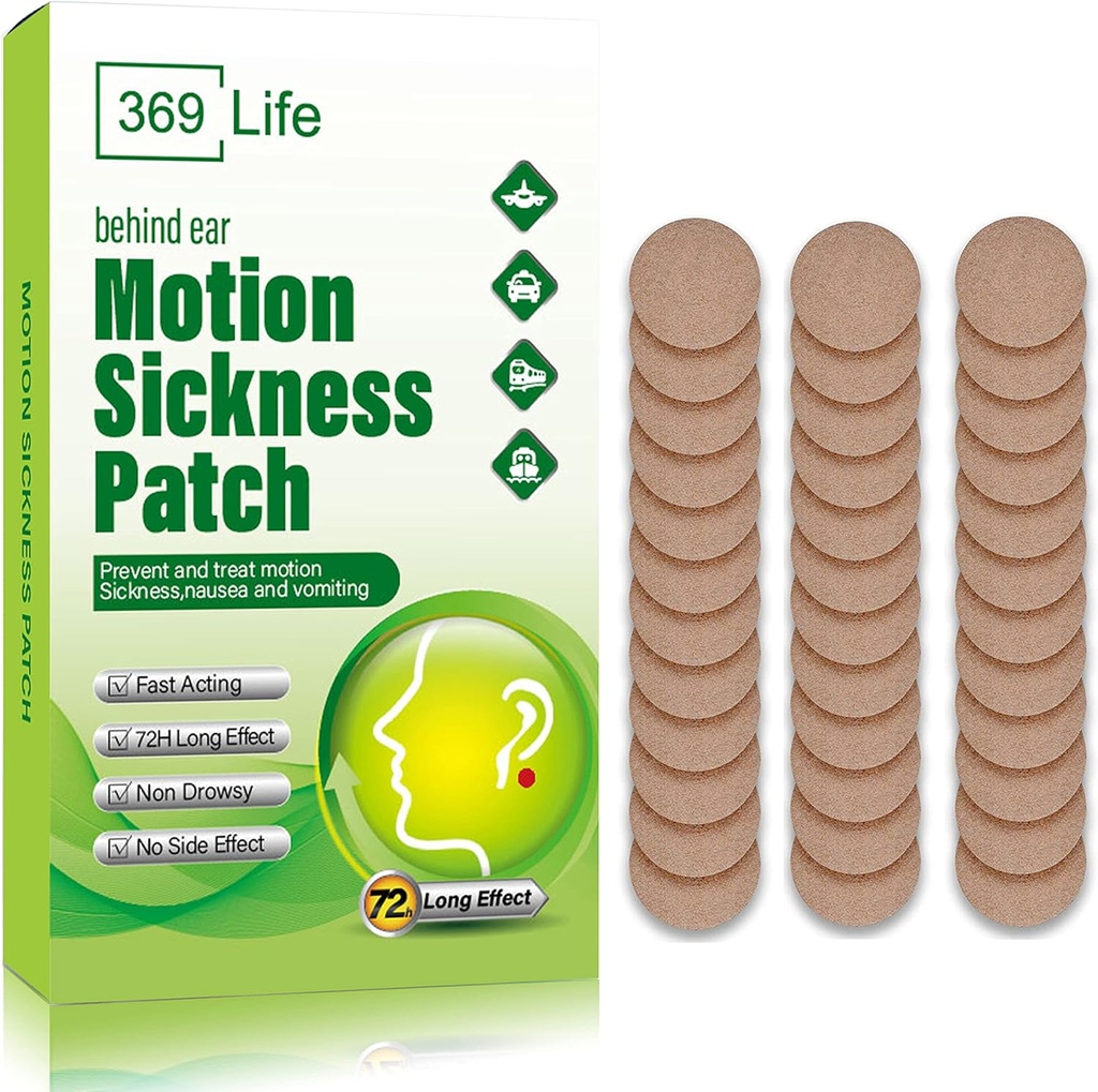 Motion Maladie Patches pour voitures et bateaux, navires, croisières et avions et autres formes de transport - Essentiels de voyage, pour adultes et enfants (48 comte)