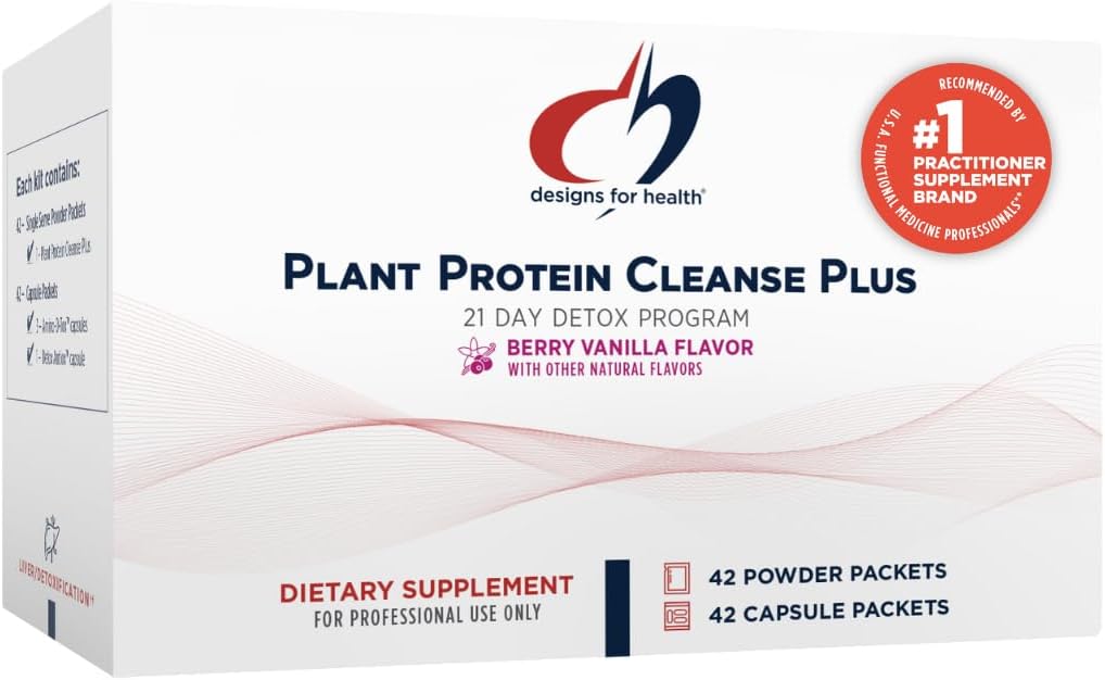 Designs for Health Plant Protein Cleanse Plus 21 Day Detox Program - Promotion de la fonction saine du foie + Nettoyage métabolique avec des antioxydants + Herbes, Végétarien (42 Protéines en poudre + Vitamine Packs)