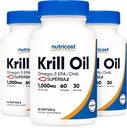 Nutricost Krill Oil 1000mg; 60 Softgels liquides (3 bouteilles) - Oméga-3 EPA-DHA