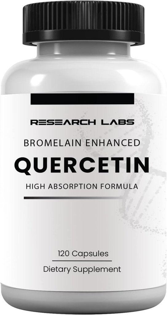 Laboratoires de recherche QuercsalisTM Quercetin avec/Bromelain,120 Capsules de Veg. Formule d'absorption élevée. Soutient la santé cardiovasculaire, immunitaire, anti-incendie, anti-oxydant