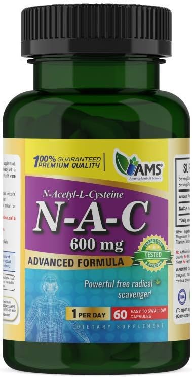 Amérique Medic & Science NAC 600mg – Supplément NAC pour la santé pulmonaire et immunitaire, le soutien du foie et les antioxydants – N-acétyl-Cystéine – 60 capsules (paquet de 1)