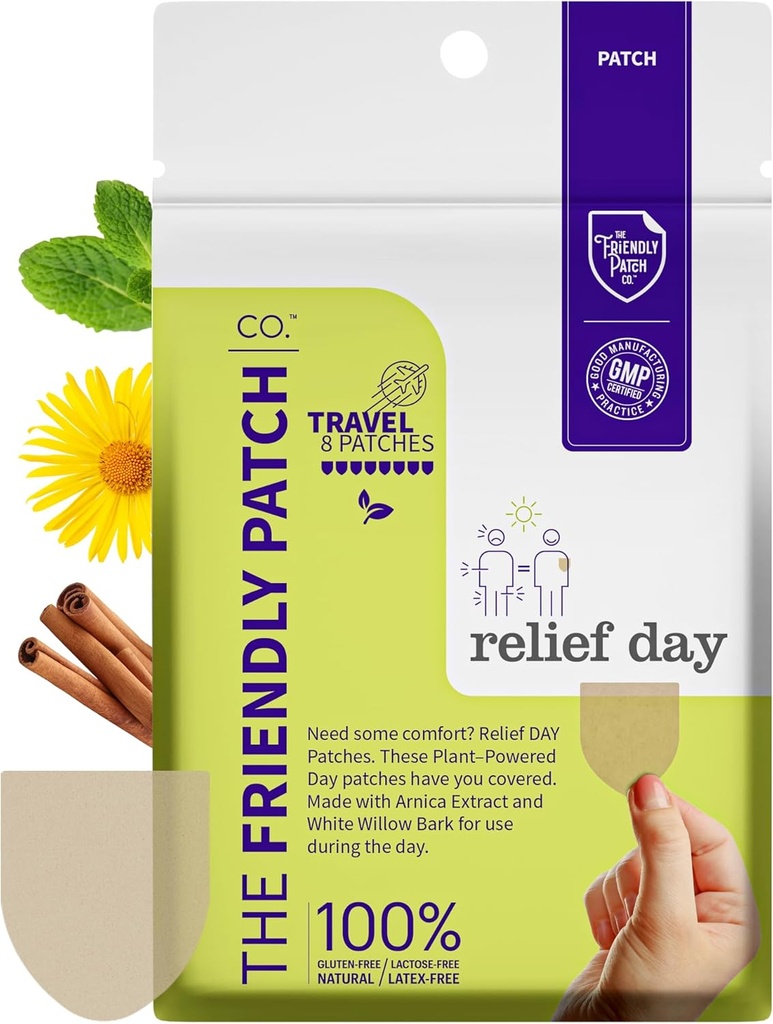 Relief Day Patch - Arnica, White Willow Bark, Saffron & Peppermint for Soreness and discomfort for Women and Men