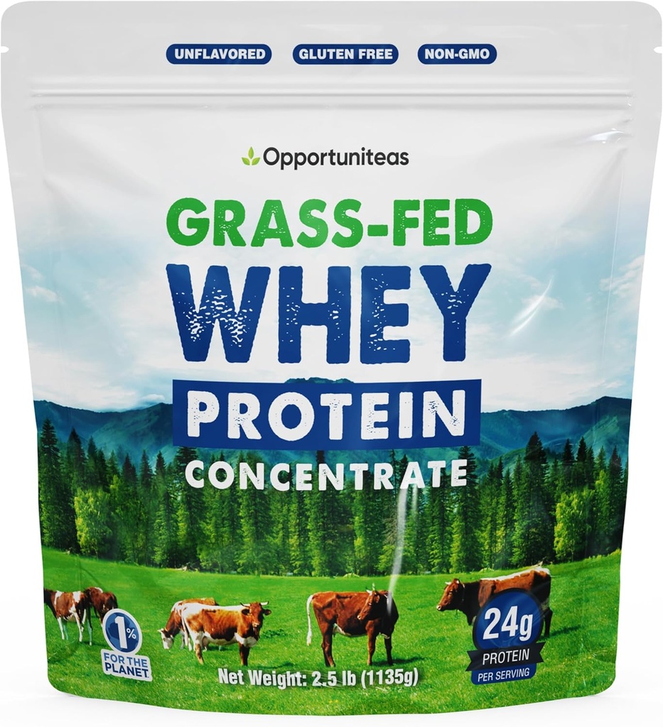 Opportuniteas Grass Fed Whey Protéine Poudre Concentrate - 1 Ingrédient - Protéine pure supplément pour boire, smoothie, Shake, cuisine et cuisson - Non OGM, sans hormones et sans gluten - 2,5 lbs