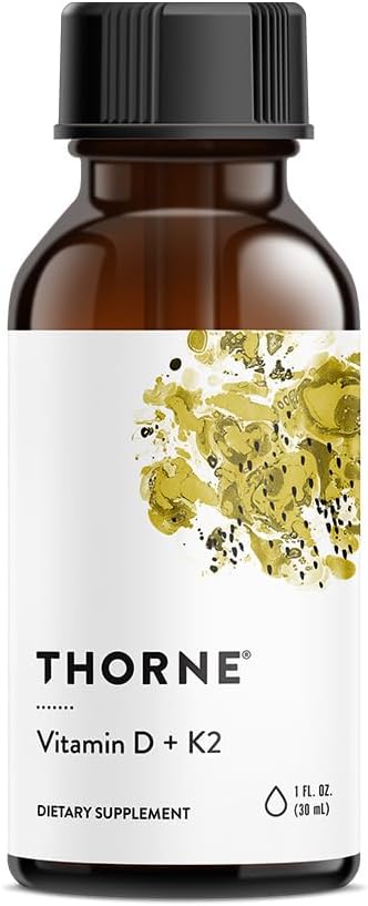 THORNE - Vitamine D + K2 liquide avec un distributeur de dosage - Vitamines D3 et K2 pour soutenir des os et des muscles sains* - 1 Fl Oz (30 ml) - 600 portions