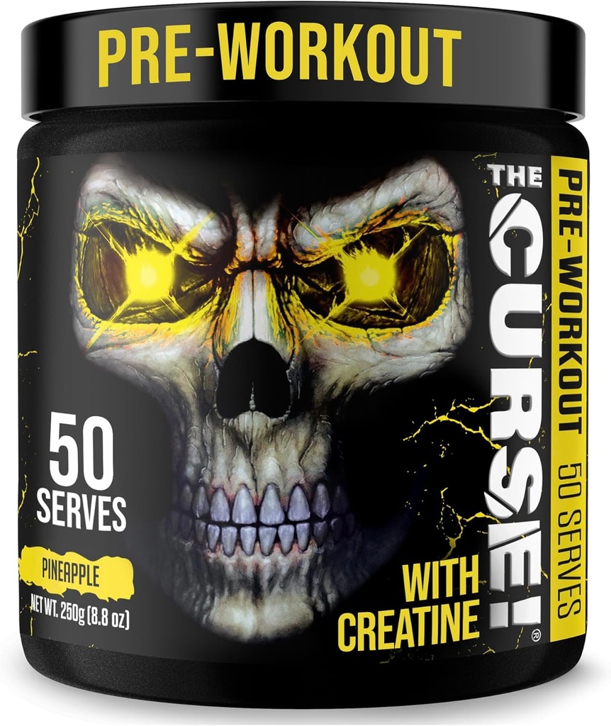 JNX SPORTS The Curse! Pre Workout Powder for Men & Women, Caffeine, Beta-Alanine, Creatine, L-Citrulline, 50 Servings, Pineapple Flavor – Boost Energy, Strength & Focus
