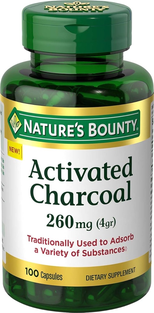 Nature's Bounty Actived Charcoal 260 mg, 100 Capsules, Supplément alimentaire pour soutenir un mode de vie sain