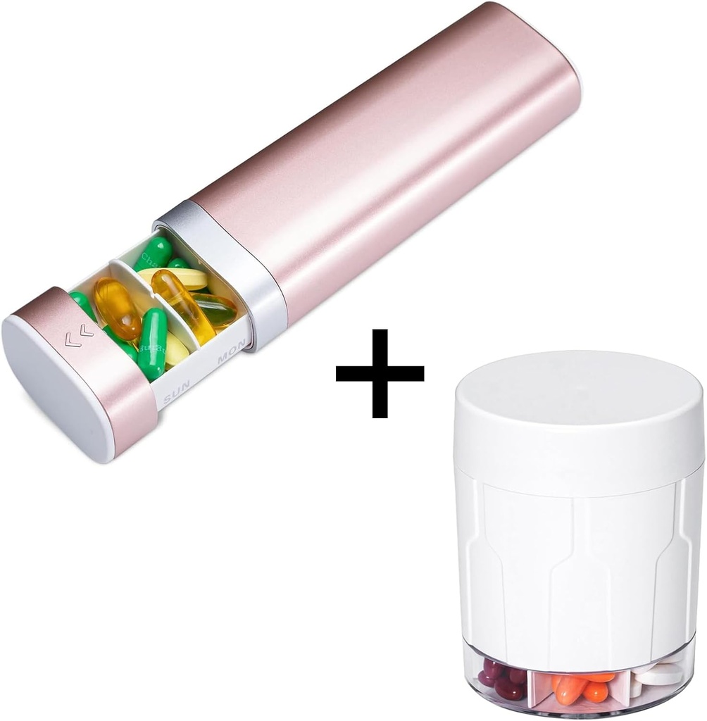 Betife XL Pill Organizer - Cas de voyage - 7 compartiments - Mensuel Meds - 21 étiquettes - Élégant et portable