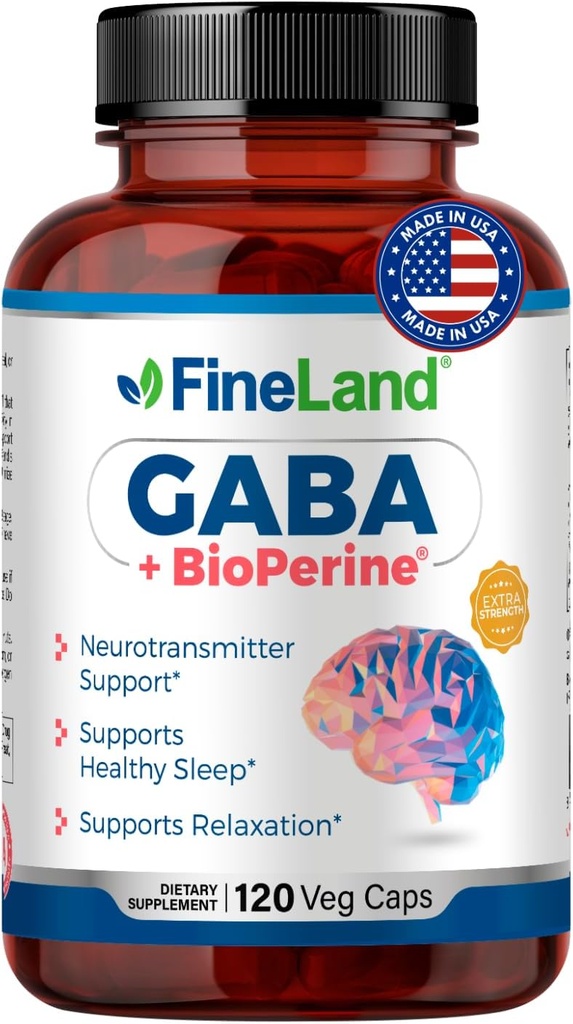 FineLand GABA + BioPerine® – Gamma-Aminobutyric Acid Supplement for Relaxation & Daily Calm | Supports Emotional Well-Being, Vegan – 120 Capsules, Made in USA