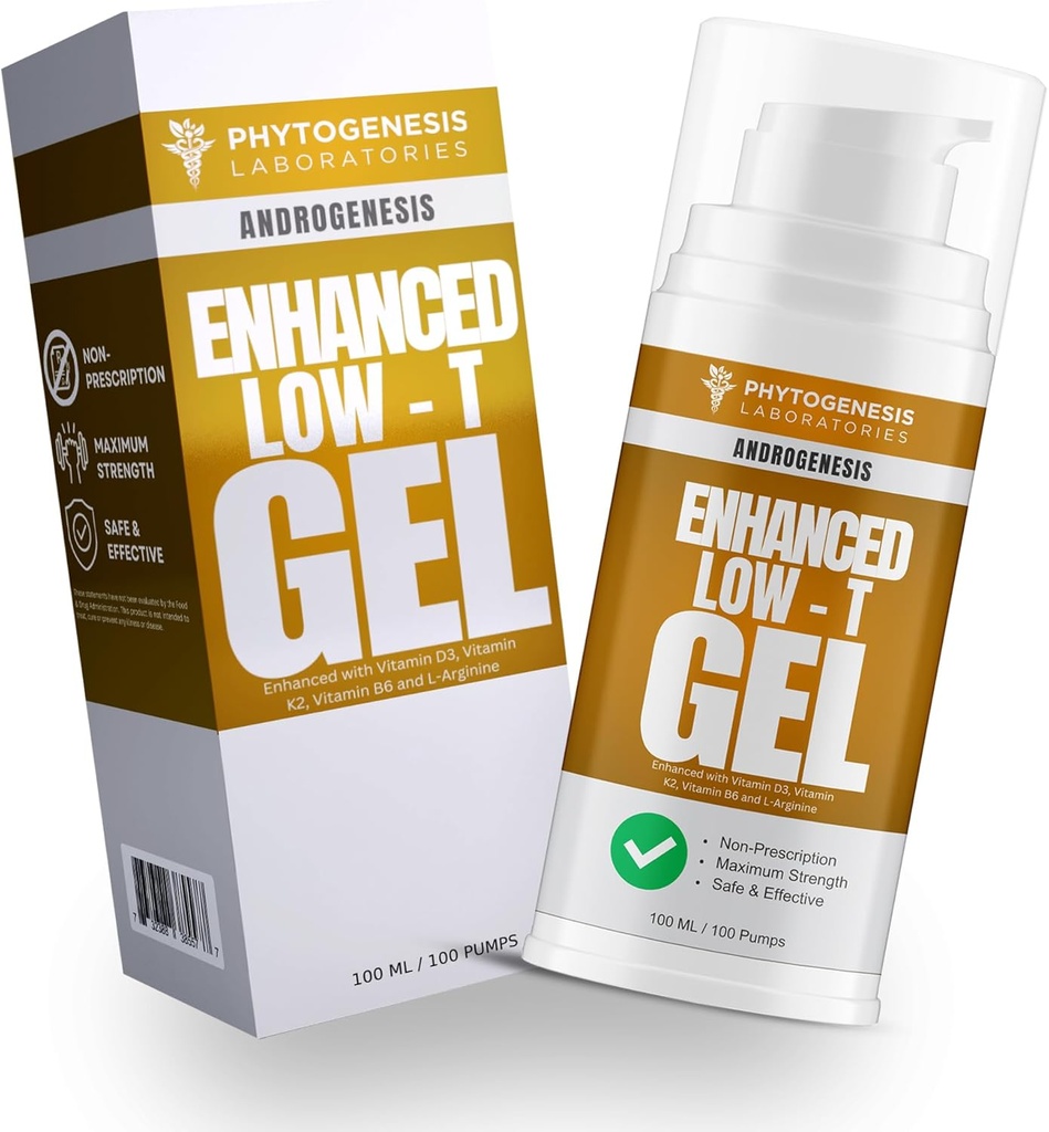 Formule améliorée – Gel de soutien faible en T – Booster T pour les hommes – Récupération des muscles, Booster énergétique, Vieillissement en santé – Maintenant avec les vitamines D3, K2, B6 et L-Arginine