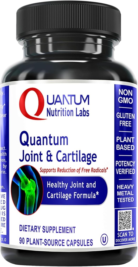 Supplément de soutien pour joint et cartilage quantique - pour les hommes et les femmes, mobilité articulaire et santé musculaire, réparation de cartilage, sans gluten, origine végétale, non OGM - 90 capsules