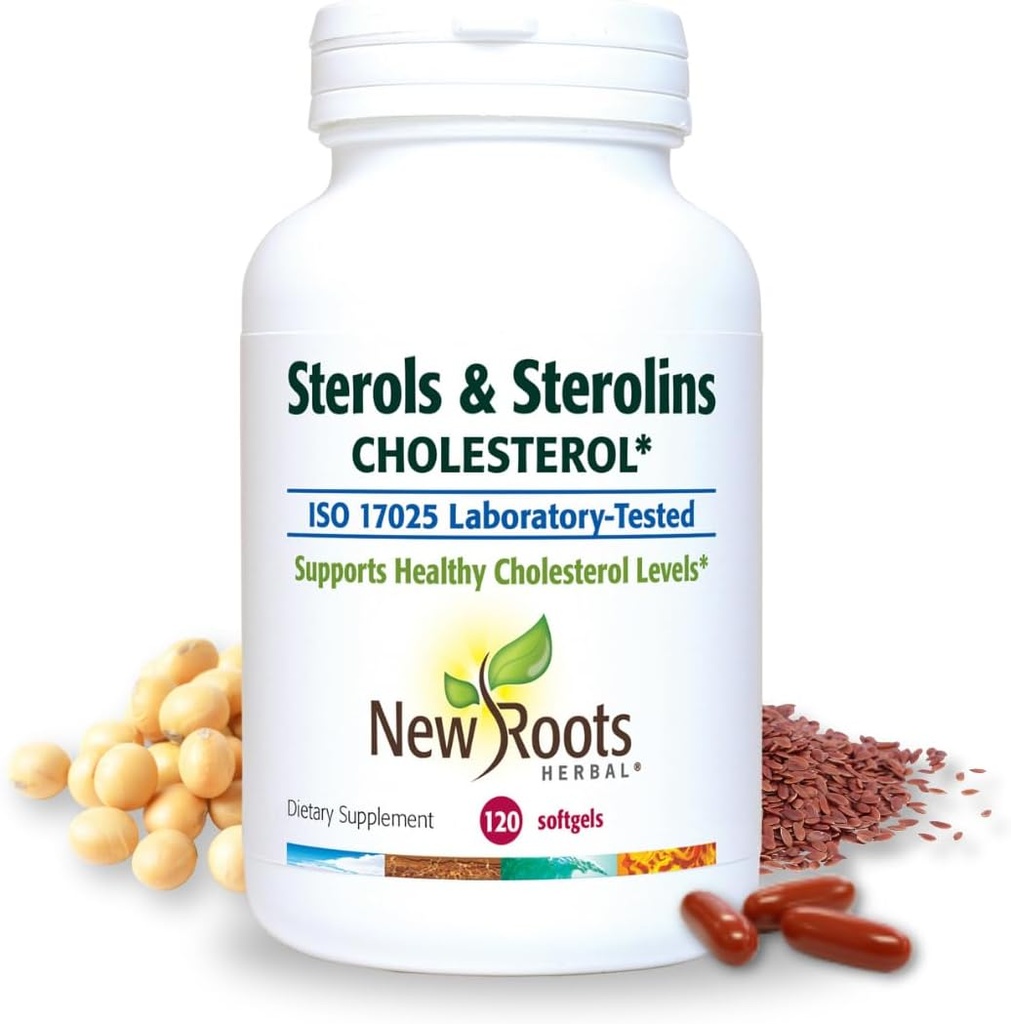 NEW ROOTS HERBAL Stérols végétaux et stérolins Supplément avec lin biologique - Stanols ou Phytostérols pour le soutien du cholestérol avec source d'oméga-3 (120 Softgels)