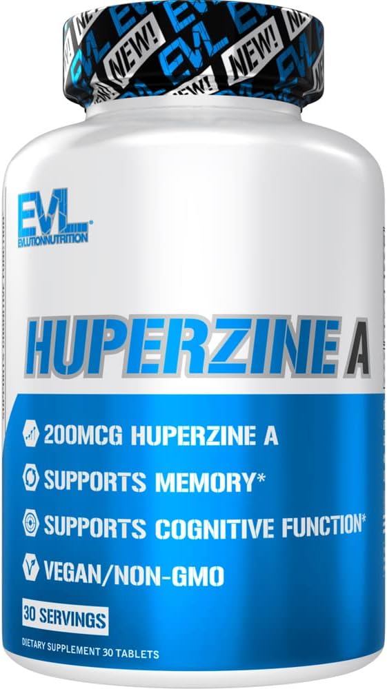 Evluution Huperzine A Nootropics Cerveau Supplément Nutrition Focus et Supplément Mémoire pour la santé cérébrale - 200mcg Huperzine A pour une meilleure performance cognitive - 30 comprimés végétaliens