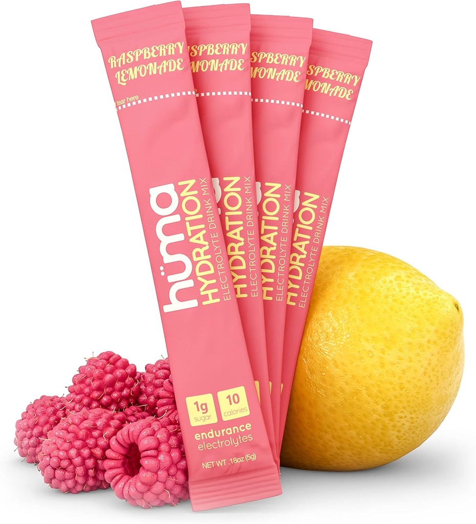 HUMA CHIA Mélange de boisson d'hydratation, Lémonade aux framboises 15 Packets - Basse calories, Poudre d'électrolyte élevée pour le sport et l'exercice - 100% naturel, 1g de sucre, 10 Cal