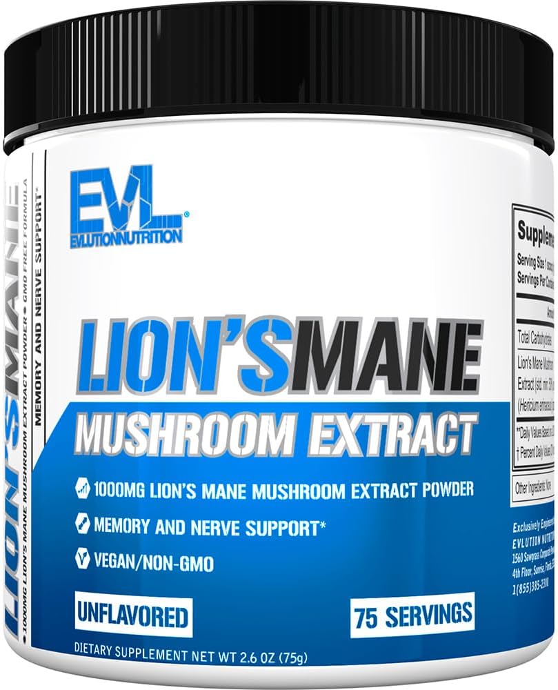 Evlution Lion Organique Supplément de Champignon de Mane - Lion - Lion - Poudre de Champignon de Mane Nootropics Supplément de Soutien Cerveau pour Focus Mémoire Clarté et Immunity Support