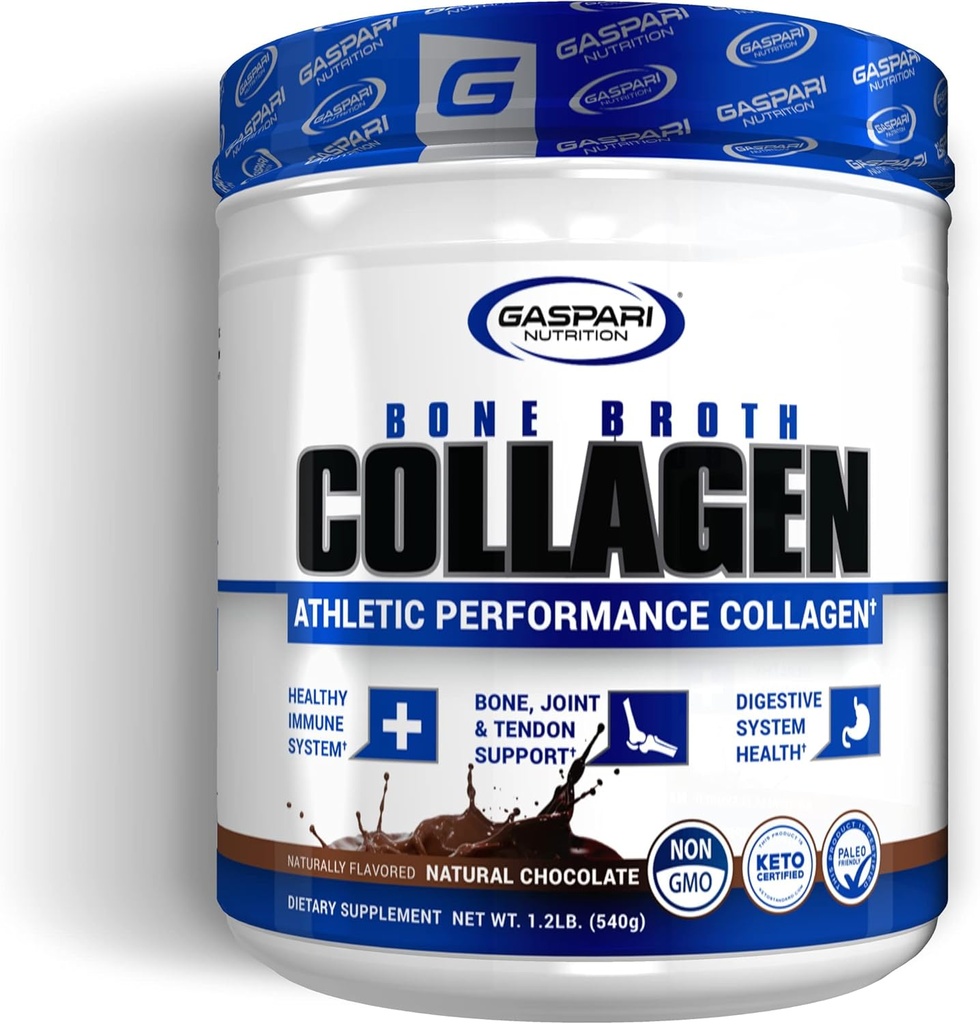 Gaspari Nutrition Broth désossé, performance athlétique Collagène, 13g de protéines, sans gluten, sans OGM, certifié Keto, Gut et santé articulaire (30 portions, chocolat naturel)