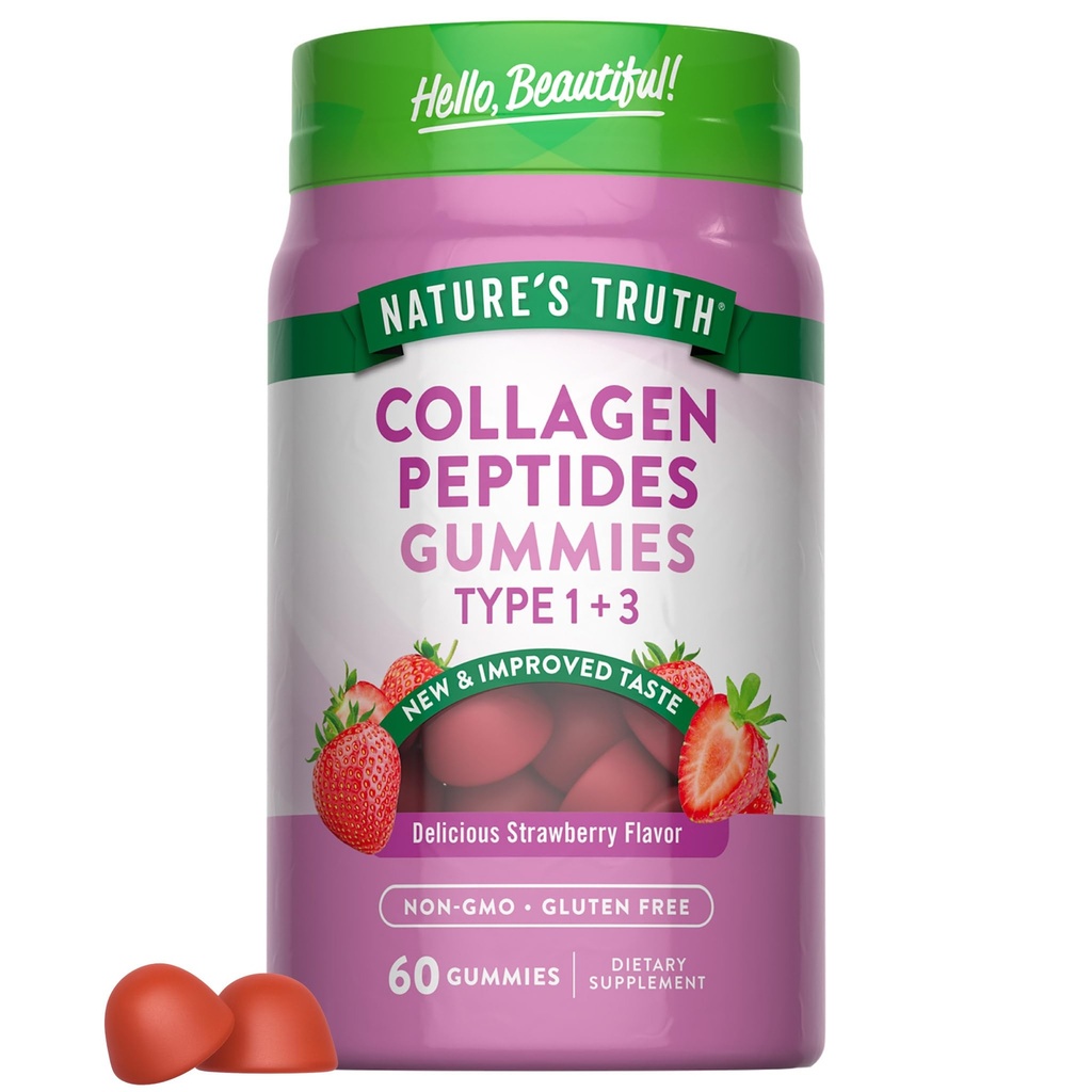 Nature's Truth Collagen Peptide Gummies for Women | 60 Count Type 1 and 3 | Strawberry Flavor | Non-GMO & Gluten Free Supplement