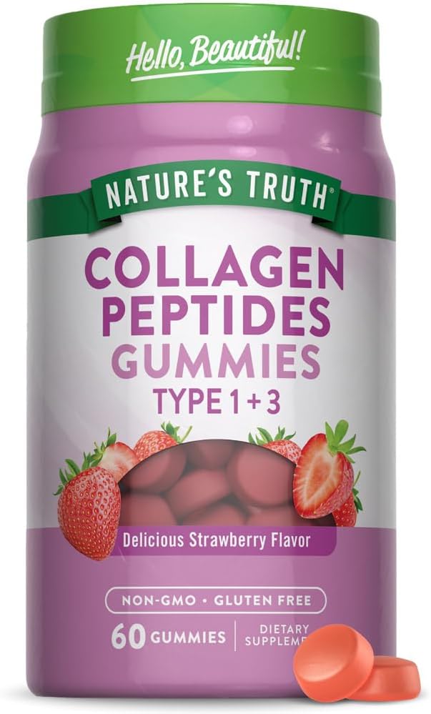 Nature's Truth Collagen Peptide Gummies for Women | 60 Count Type 1 and 3 | Strawberry Flavor | Non-GMO & Gluten Free Supplement