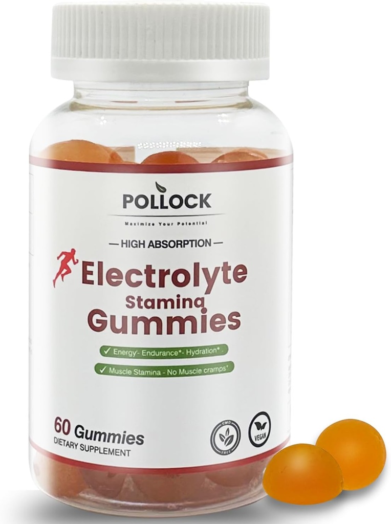 Gummies électrolytes pour athlètes - Orange Flavor, 60 Gummies pour la reconstitution des électrolytes, l'endurance améliorée et la prévention des crampes musculaires, 2 Gummies par service