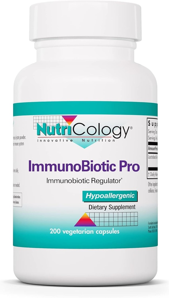 Nutricologie ImmunoBiotic Pro Supplement - Lactobacillus Rhamnosus Poudre de lysate 75mg, Régulateur immunobiotique, Soutien immunitaire, Capsules végétariennes - 200 Compte