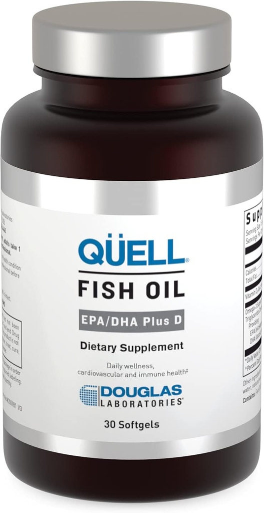 Douglas Laboratories Quell Fish Oil EPA/DHA Plus D=3:2 Ratio EPA/DHA essentiels Oméga 3 Acides gras Plus 1 000 I.U. de vitamine D3*=30 Softgels