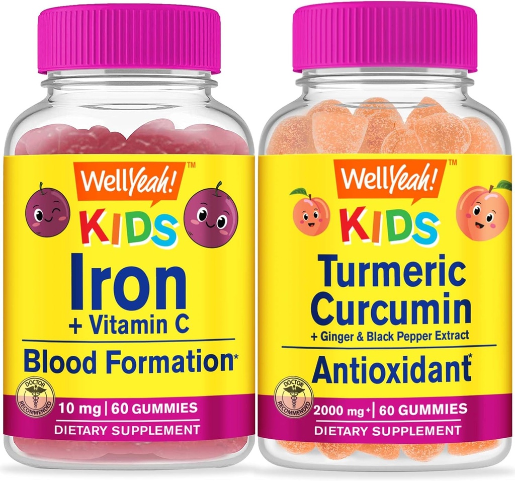 Eh bien oui Fer + Vitamine C Enfants + Curcumine curcuma Enfants, Gummies Bundle - Grande dégustation, supplément de vitamine, sans gluten, sans OGM, gummy à croquer