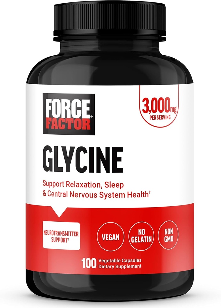 FACTEUR DE FORCE Glycine pour promouvoir la relaxation et le sommeil reposé, soutenir la fonction cognitive, équilibre de l'humeur et la santé nerveuse, 100 capsules végétales