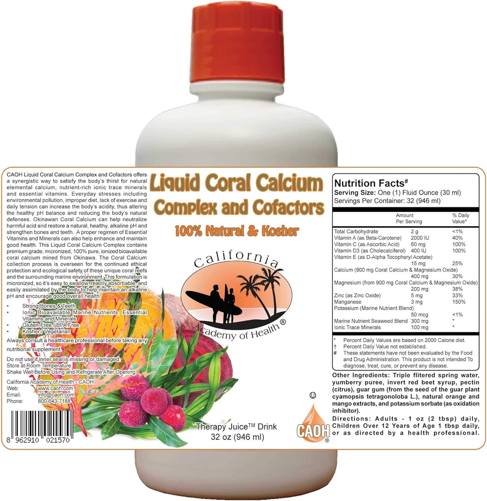 Complexe de calcium de corail liquide et cofacteurs 32 oz de CAOH