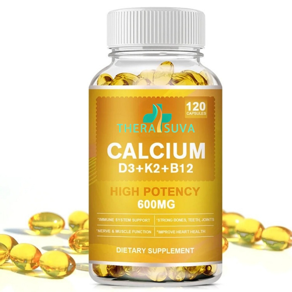 Extra Strength 4-en-1 Calcium 600mg + Vitamine D3 5000iu + K2 + B12 Complexe de complément naturel pour la santé osseuse et immunitaire, 120 Softgels, 60 jours d'approvisionnement