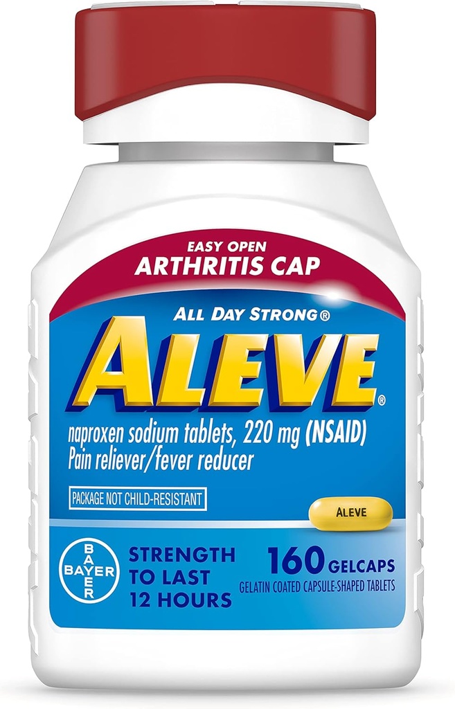 Aleve Gelcaps avec capsule d'arthrite ouverte facile, Naproxen Sodium, Médicaments pour l'arthrite Douleur, 160 Compte