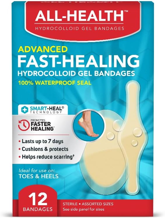 All Health Advanced Smart Healing Hydrocolloid Gel Bandages, Assorted Sizes, 12 ct | Promotes Healing for First Aid Blisters or Wound Care